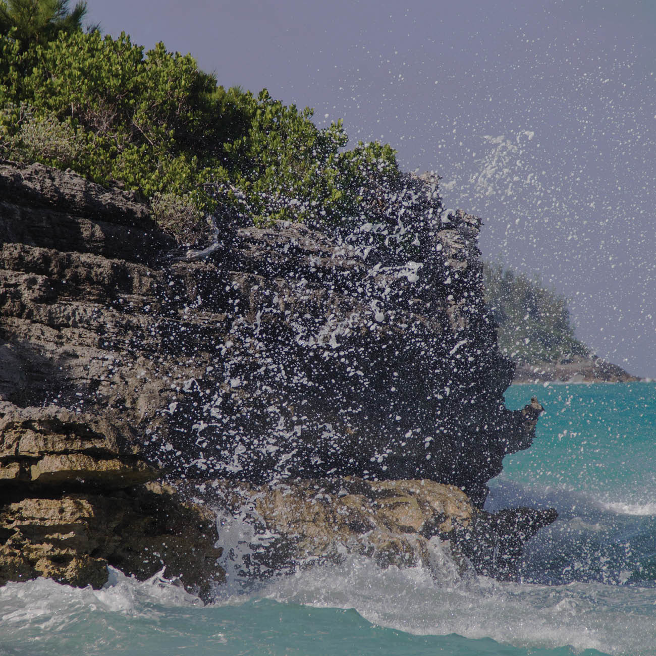 Sea Waves Hitting Rocks With Foam, Bermuda Beach